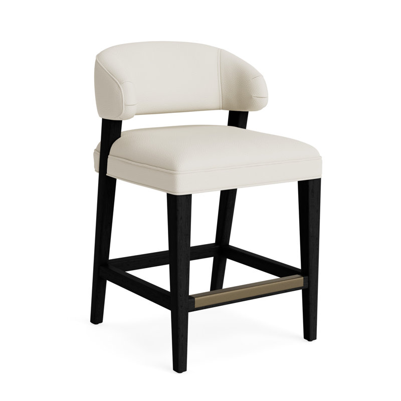 Keane Leather Bar Stool, Counter Stool (25” Seat Height), Greenwich Performance Leather - Cream, Black