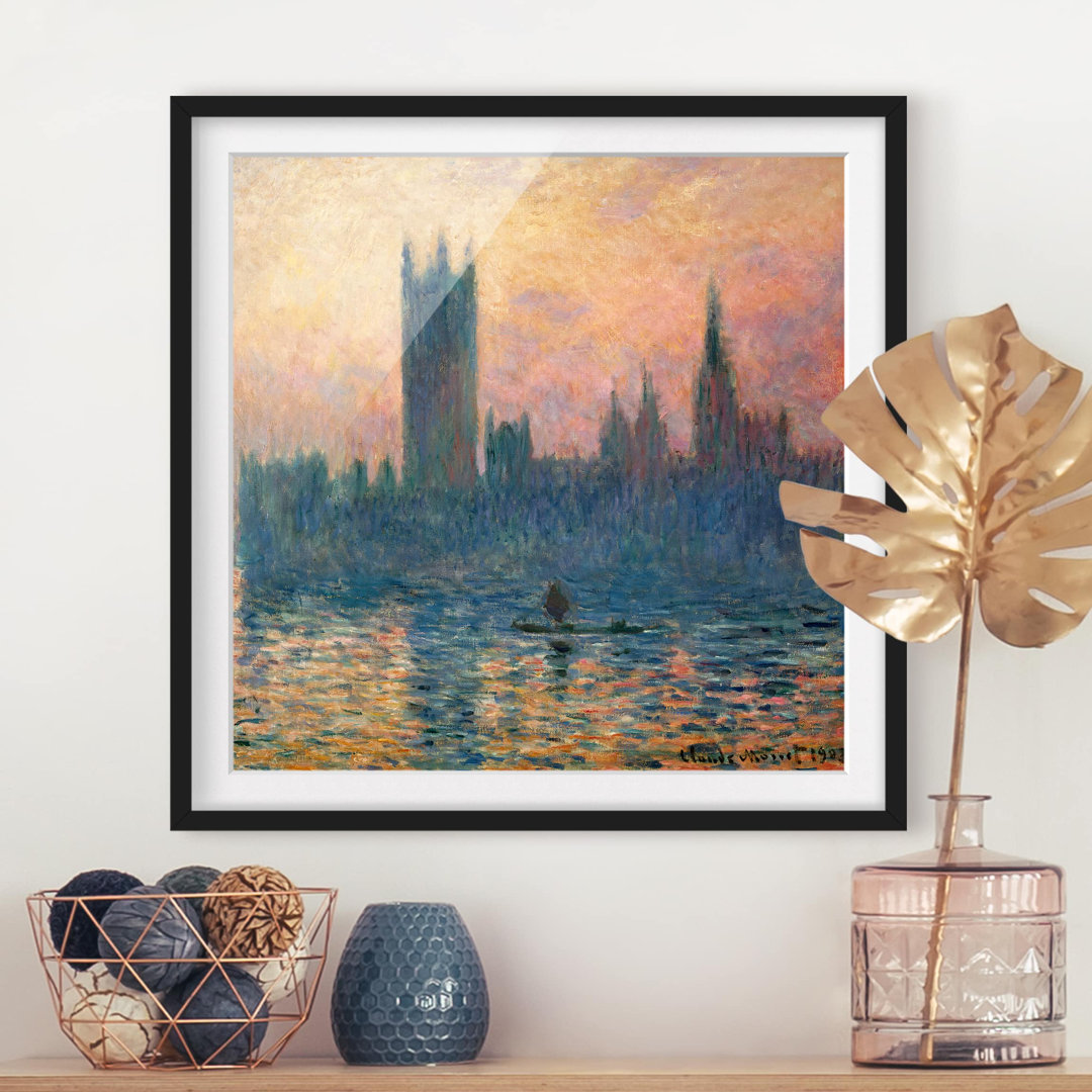 Gerahmter Kunstdruck Das Parlament in London bei Sonnenuntergang von Claude Monet