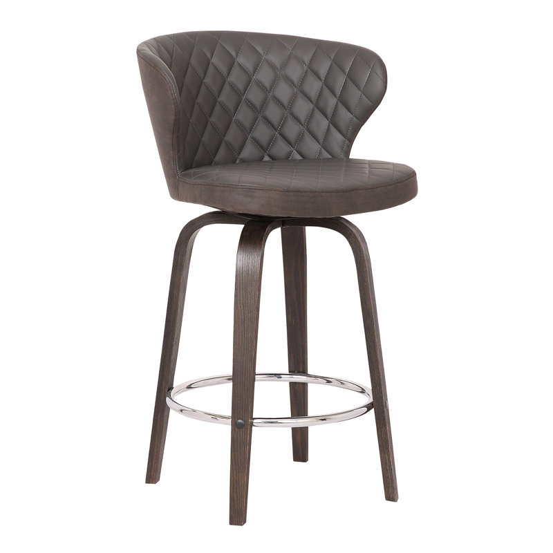 Stevan Swivel Counter & Bar Height Barstool with Metal Footrest in Faux Leather, and Wood, Bar Stool (30" Seat Height)