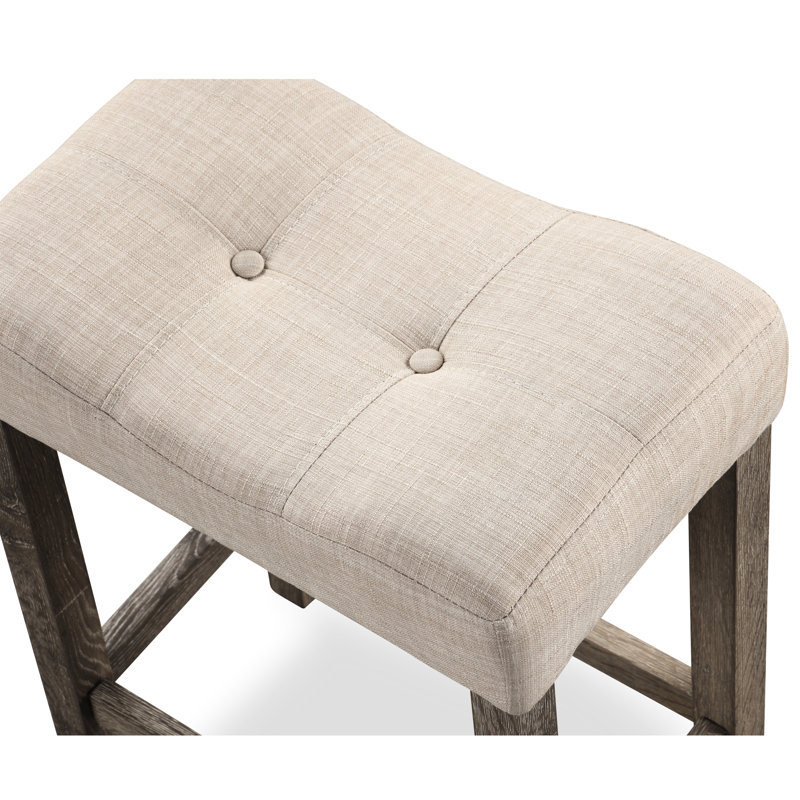 2 tabourets de hauteur comptoir en taupe, bouton avec rembourrage de siège et repose-pieds, 2 tabourets à structure en bois massif, fabrication confortable taupe