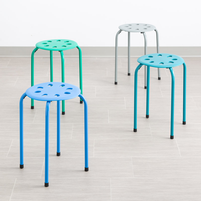 Set of 4 French Blue & Seafoam Stackable Plastic Stools