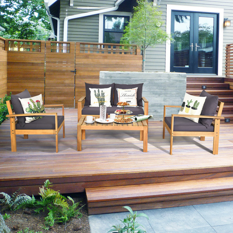 Ensemble de conversation pour patio en bois d'acacia 8 personnes avec coussins Sarajane