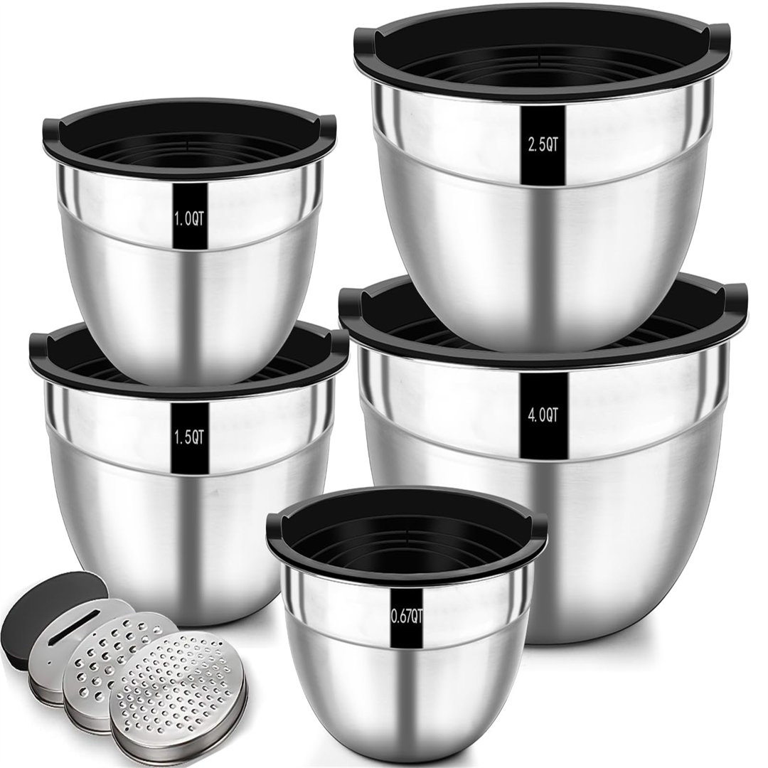 Mixing Bowls With Airtight Lids, 5 Pieces Stainless Steel Metal Nesting Storage Salad Bowls