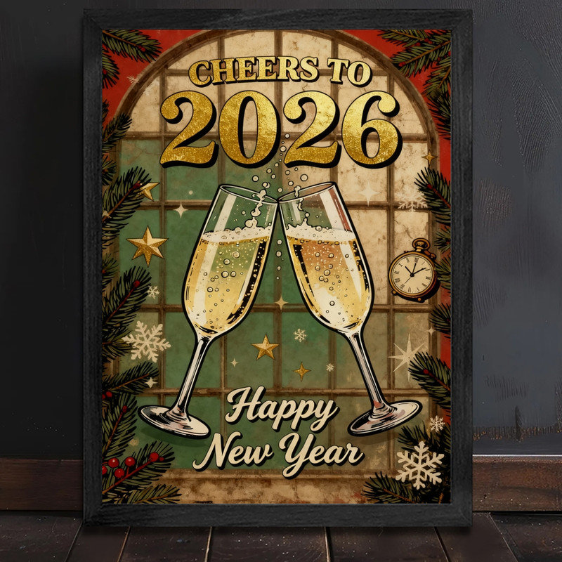 Cadre noir rétro encadré noir 2026, H 37 po x l 25 po