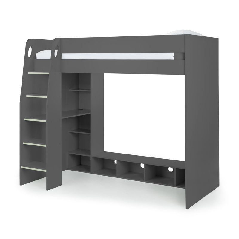 Aisha Single (3') High Sleepers Bed Frame with Storage Included with Built-in Ladder Included with Desk Included, Anthracite