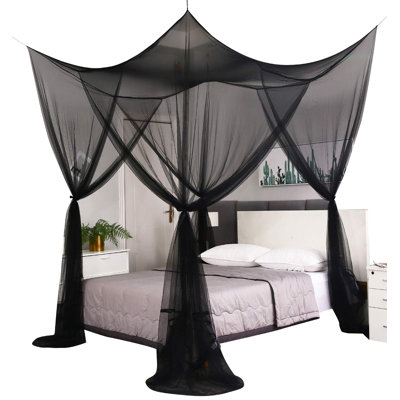 Bed Canopy,Canopy Bed Curtains Bed Drapes For Full Queen King Size Bed,Mosquito Net Bed Curtains For Patio Indoor Outdoor Net,Black Bed Canopy Curtains For Gothic,Halloween Decoration