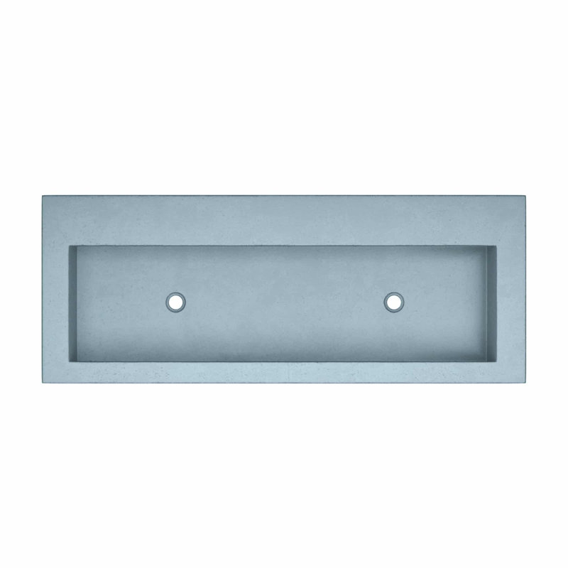 Trough Concrete Handmade Rectangular Drop-in Bathroom Sink, Slate, Two Holes Faucet