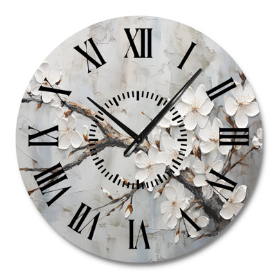 Minimalism White And Grey Cherry Blossom - Cherry Blossom Black Face Wall Clock