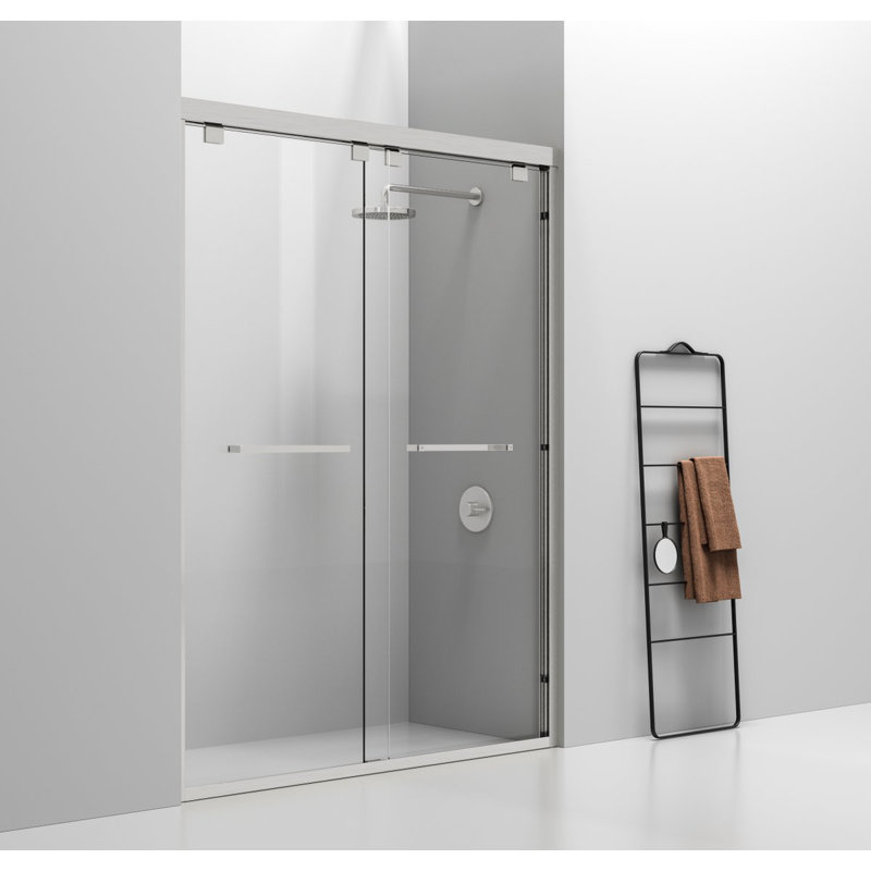 - W x 76'' H Double Added Door Semi-Frameless Shower Door with, Nickel