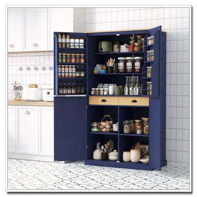 Large Freestanding Kitchen Pantry with 2 Drawers and Adjustable Shelves