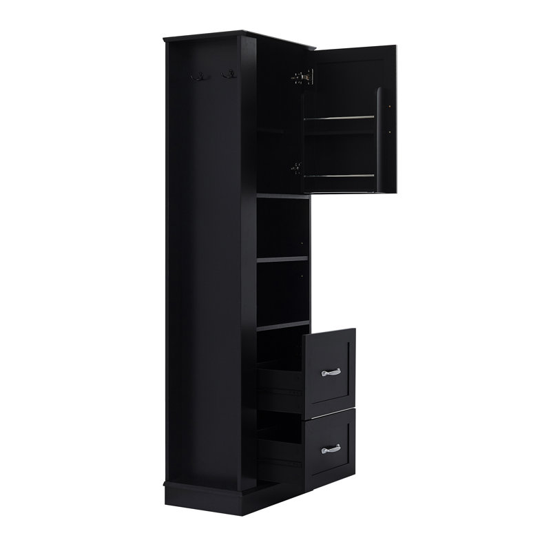 Grande armoire de rangement autoportante 67,8 po H avec tablettes réglables et 2 tiroirs, Black