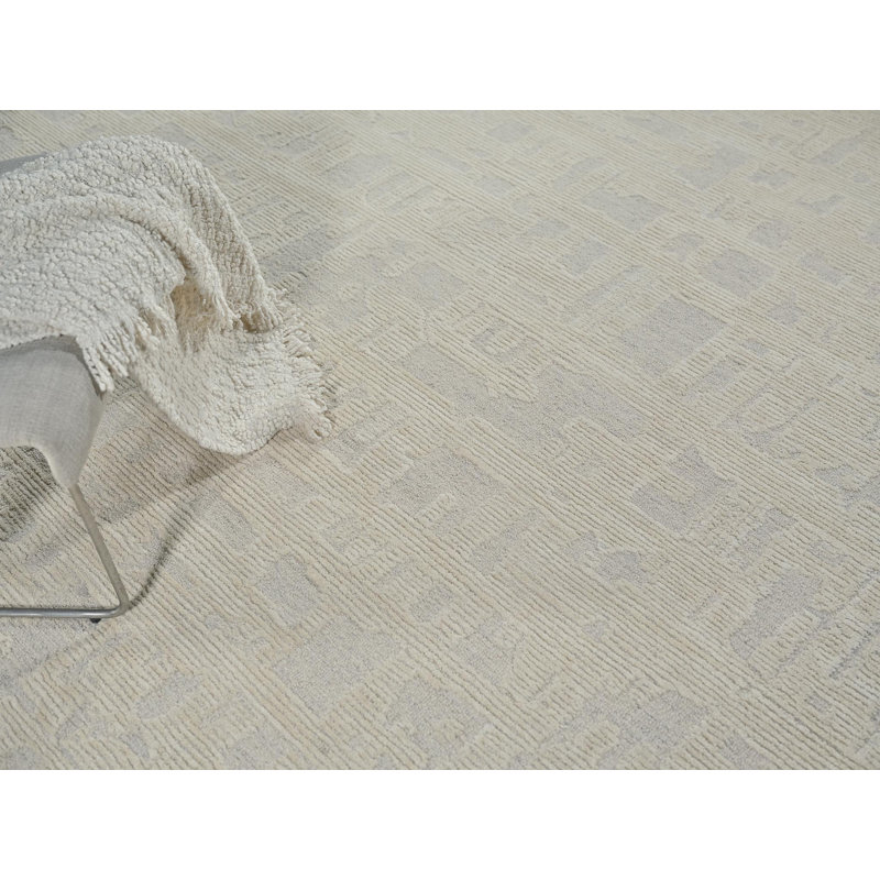 Aspen Hand Tufted Abstract Area Rug, Silver/Ivory, Rectangle 9' x 12'