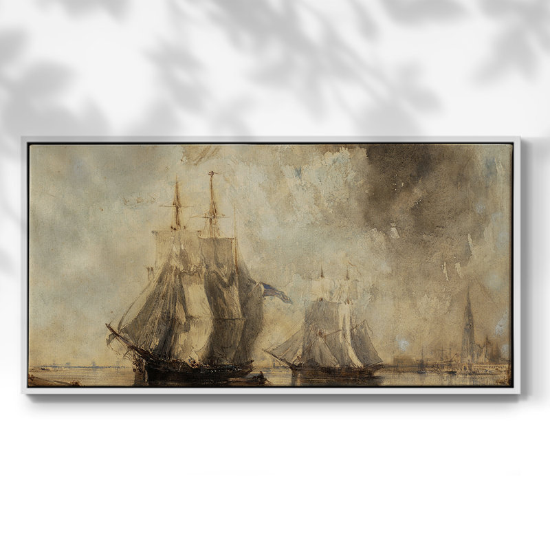 Série nautique-CECXII- Toile tendue avec châssis tendue, prête à être accrochée, H 21 po x l 41 po, Blanc