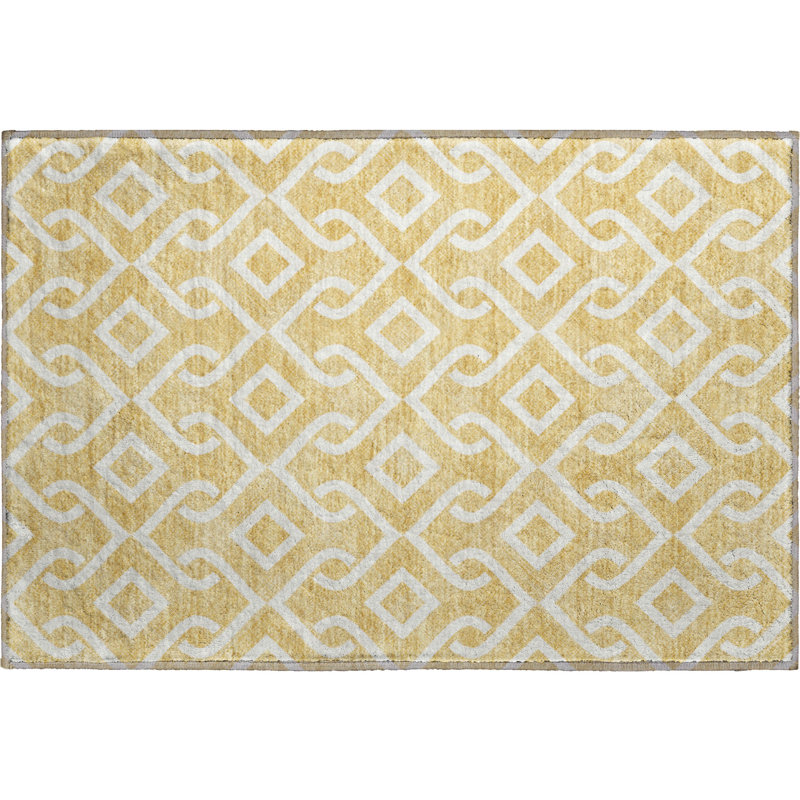 Premium Machine Washable Cerrito Gold Rug, Rectangle 1'8" x 2'6"