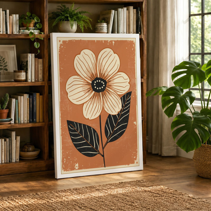 Striped Bloom Botanical - Wrapped Canvas, 18x12 - 45.7 x 30.5 cm, Black Border