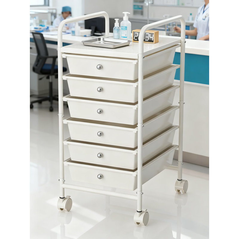 Chariot utilitaire roulant à 6 niveaux avec 6 tiroirs transparents, roulettes verrouillables et plateau de table pour la maison, le bureau, la cuisine, l'organisation de la classe et le rangement