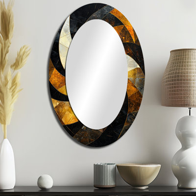 Vortex jaune jaune de sophistication I - Miroir décoratif ovale abstrait sur métal