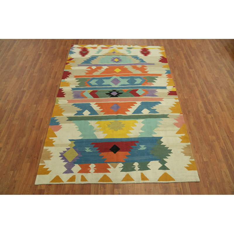 Tapis géométrique à motif oriental kilim 6 x 9