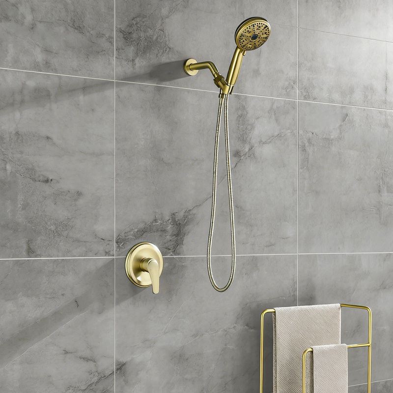 Pomme de douche amovible à 10 jets avec valve brossée or brossé, Or brossé