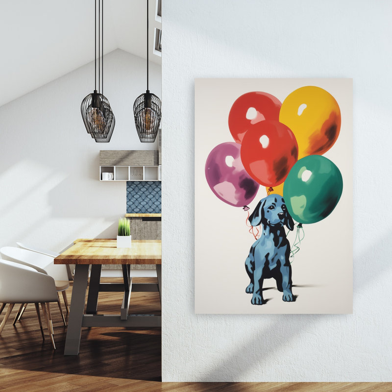 Chiot ballon coloré, impression d'art ludique et coloré, H 60 po x l 40 po