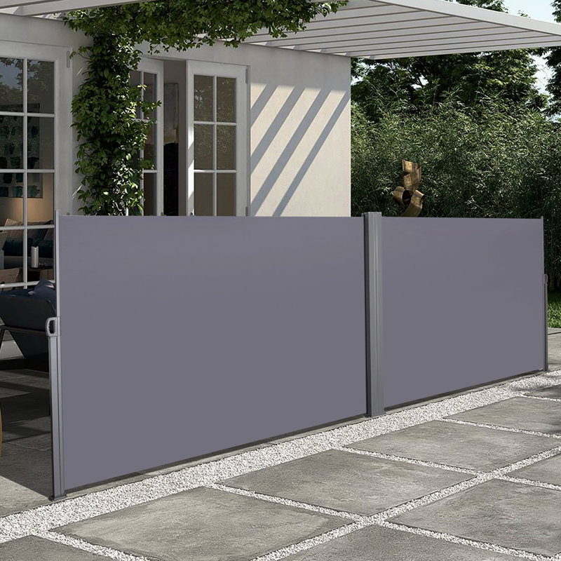 Auvent rétractable pour écran de terrasse 138 po x 71 po, gris et eau pour patio Patron latéral de rouille de 138 po x 71 po imperméable - cabane