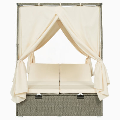Adjustable Sun Lounger with Canopy and Removable Cushions