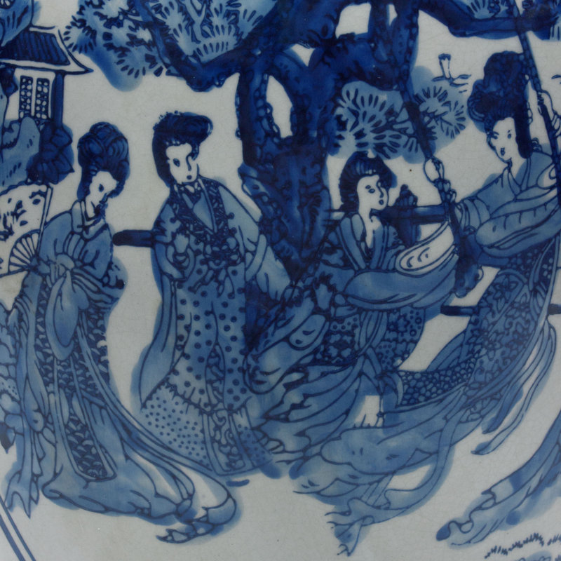 Timeless Chinese Temple Jar, Blue Ladies, 24"