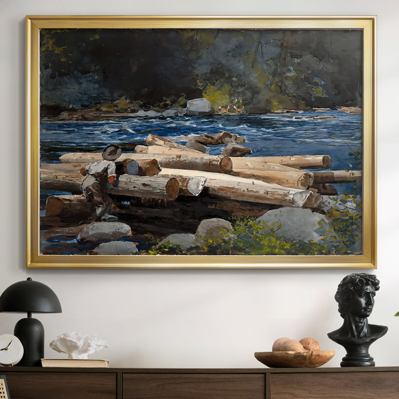 Hudson River, Logging-Winslow Homer, galerie tendue sur toile tendue, 1897, 26.5x36.5, Toile avec cadre, Or