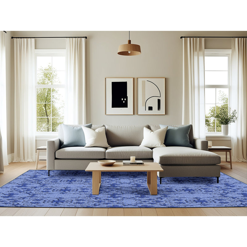Tapis damassé bleu, Rectangle 6 pi x 9 pi