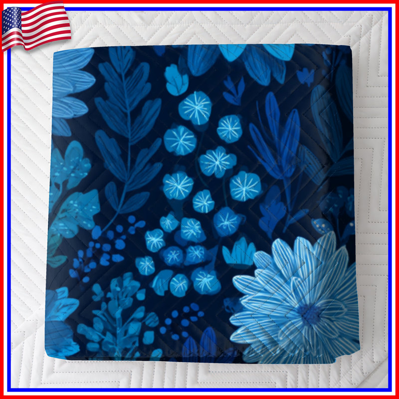 Couvre-lit matelassé à motif floral bleu, Double