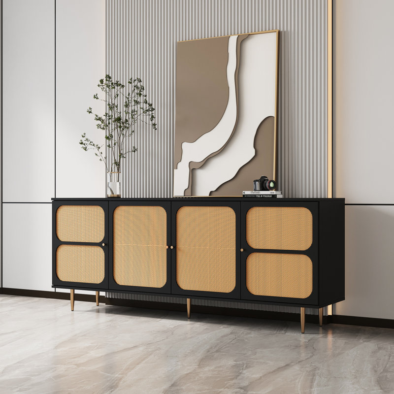Buffet Sideboard - Armoire noire avec tablettes réglables pour la chambre à coucher