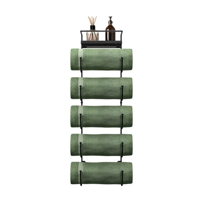 Porte-serviettes de salle de bain Sorbus avec tablette supérieure en bois et 5 niveaux, noir