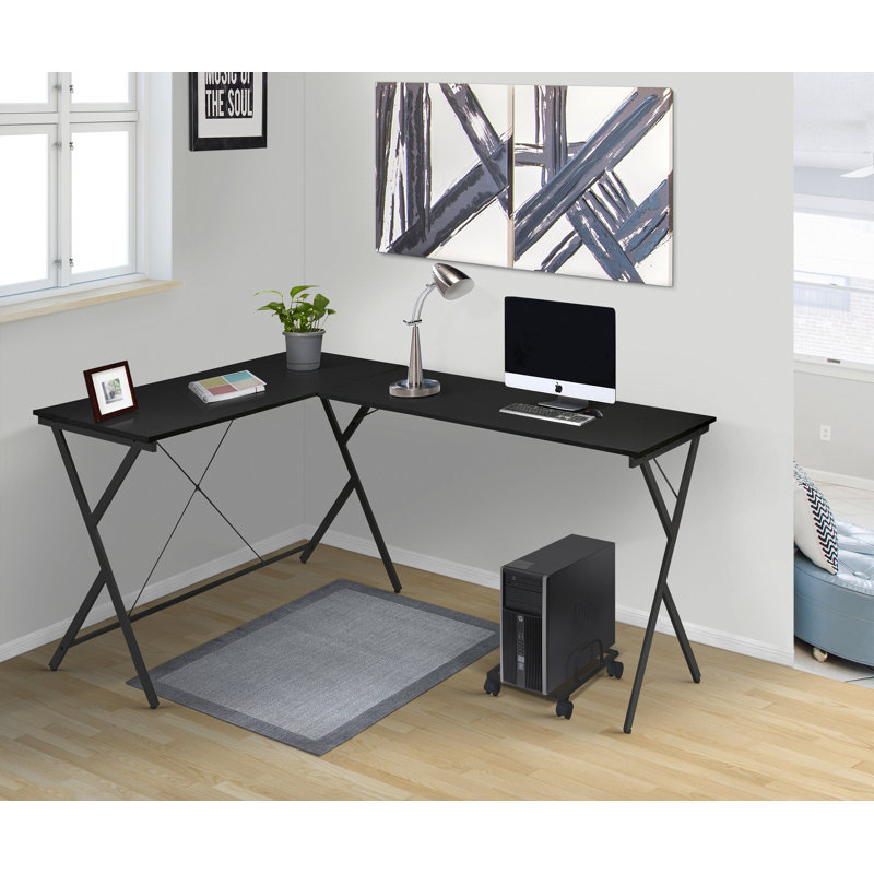 Bureau en L Demico, Noir transparent