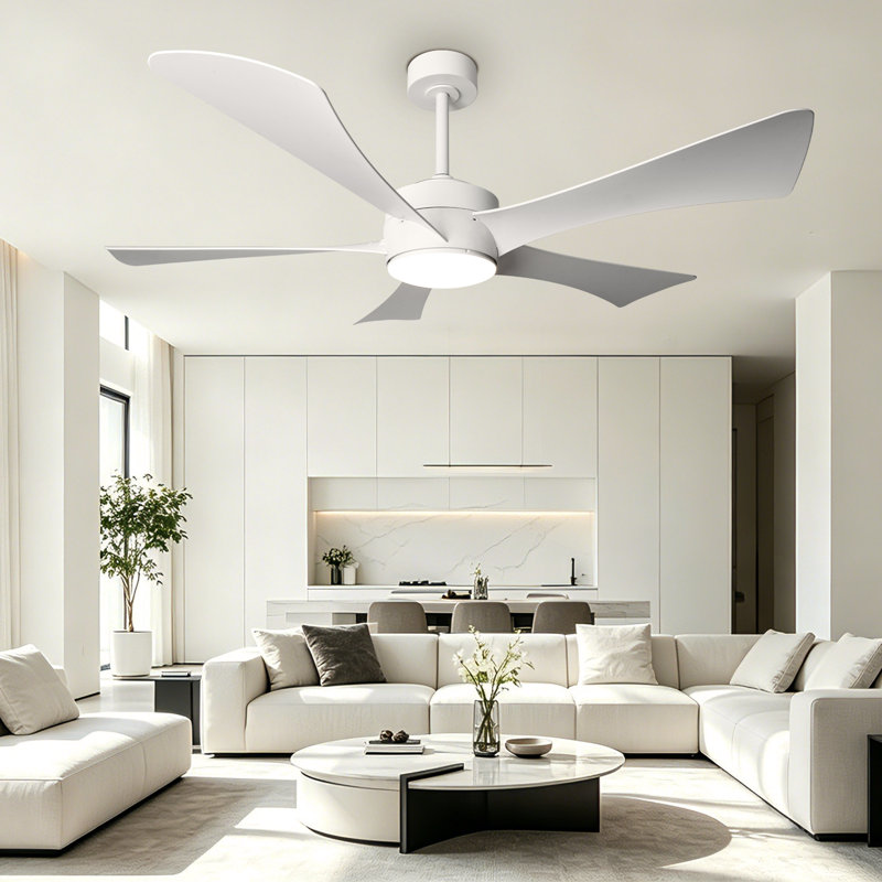 Ventilateur de plafond moderne de 52 po avec lumière DEL, changement de couleur RVB, télécommande et contrôle de l'application, blanc / noir