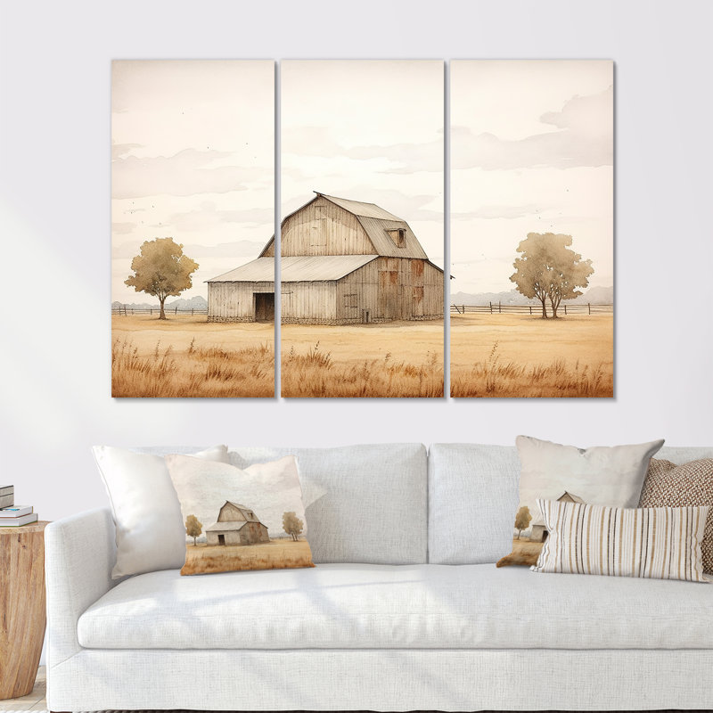 Paysage de grange, paysage minimaliste I - ensemble d'art sur toile de grange, H 32 po x l 48 po x P 1 po