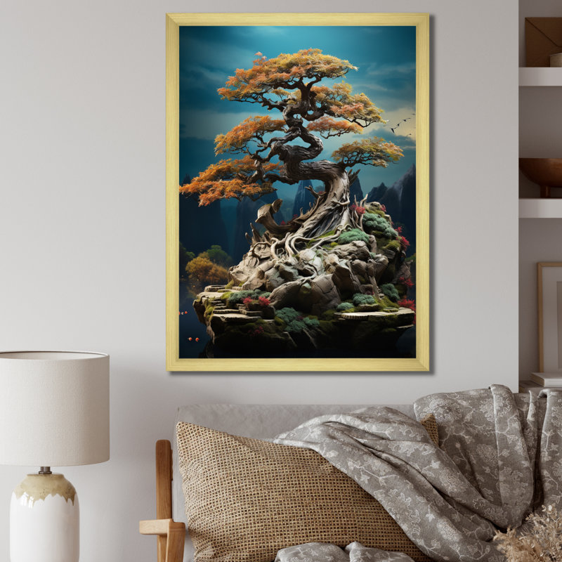 Tranquillo, art asiatique, Bonsaïs, sagesse - impression, H 32 po x l 24 po x P 1 po, Encadrement doré