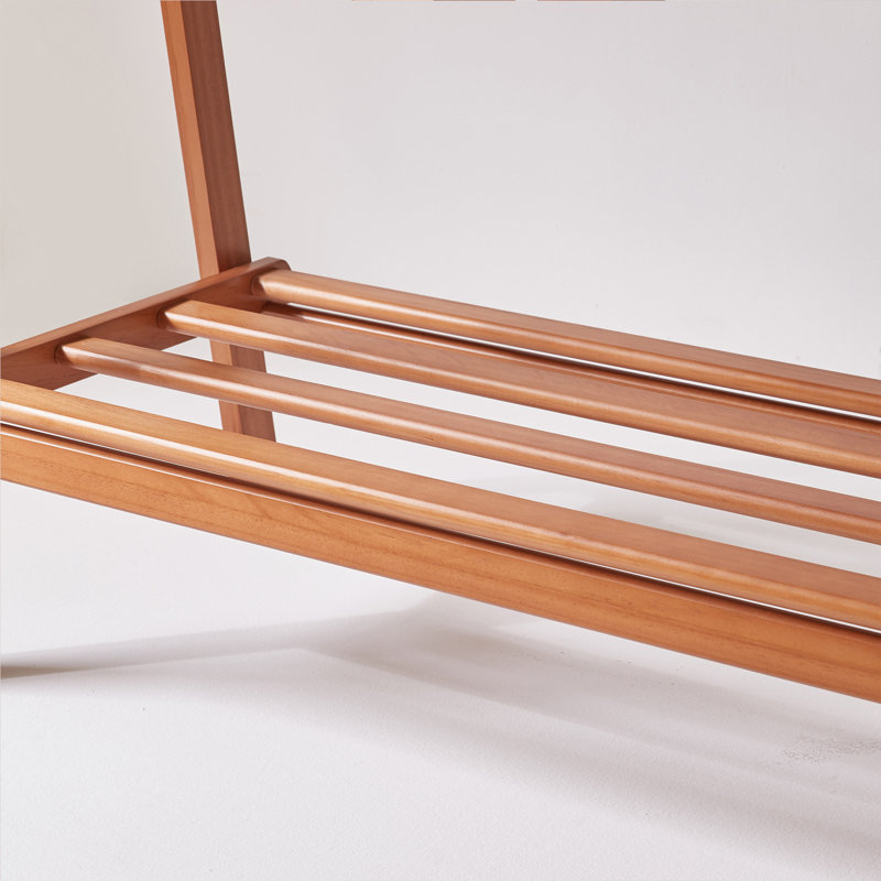Portant à vêtements robuste en bois massif autoportant, porte-vêtements en forme de A avec tablette de rangement inférieure et crochets latéraux, présentoir à vêtements pour chambre à coucher, couloir