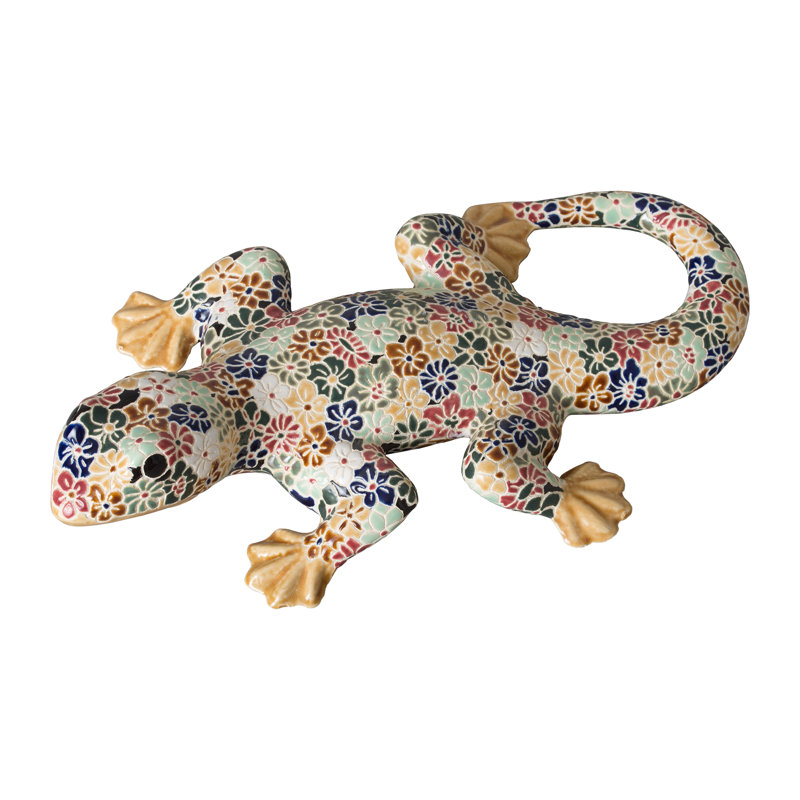 Figurine en céramique salamandre flore, Multicolore