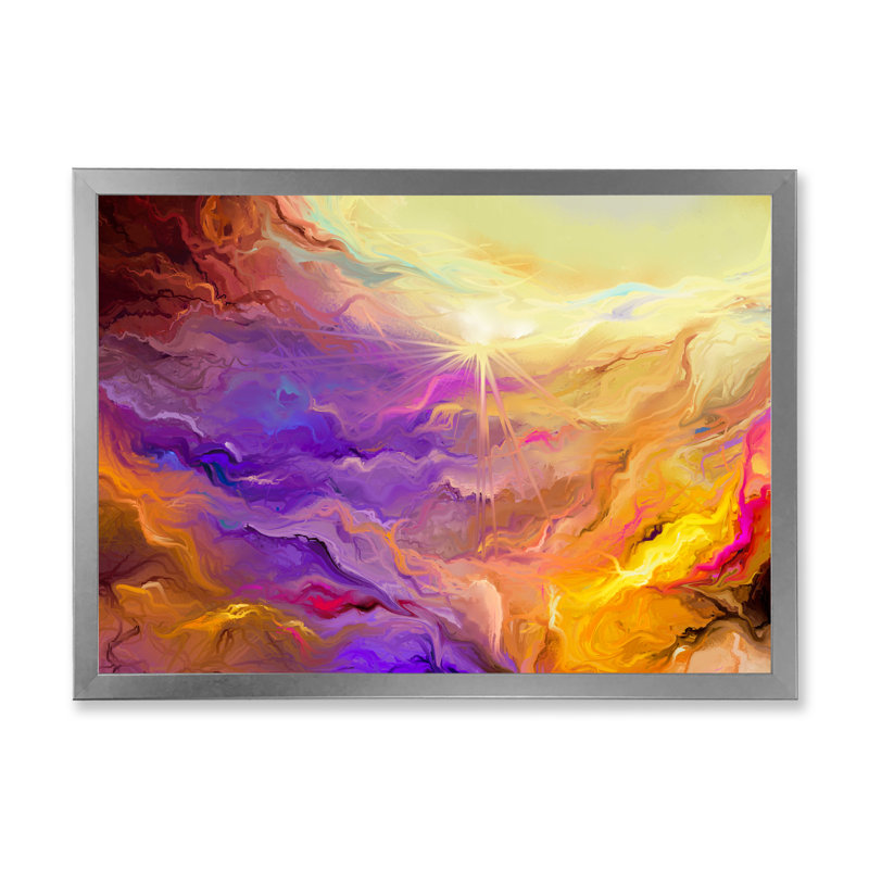 Impression sur toile «Purple Vibrant Ink Storm» - cadre flottant, H 30 po x l 40 po x P 1,5 po, Cadre photo argenté