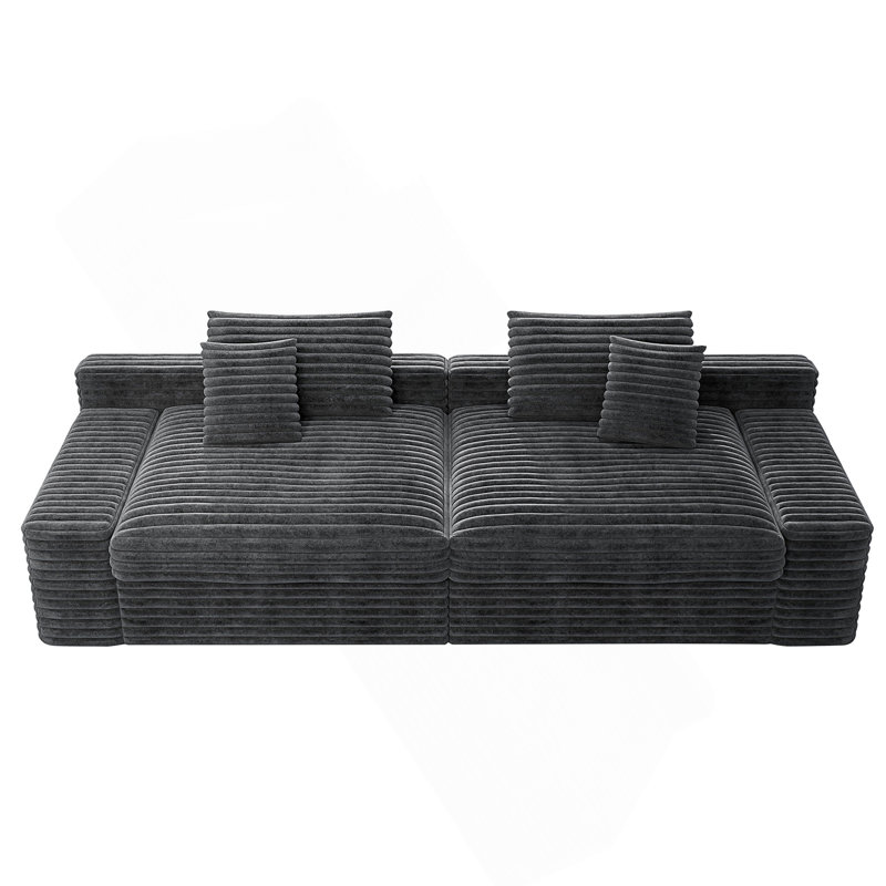 118.1*47.2"Modular Sectional Sofa Seat,Upholstered Compressed Couch, Gray Corduroy