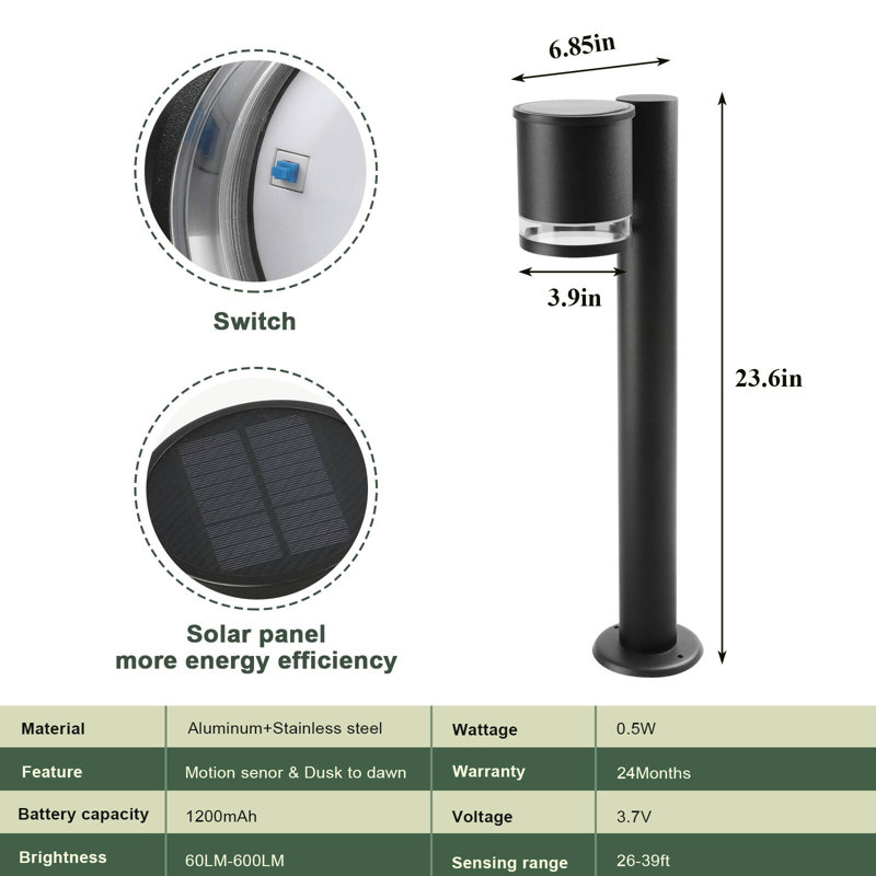Allée solaire solaire IP44, H 23,6 po x l 6,9 po x P 3,9 po
