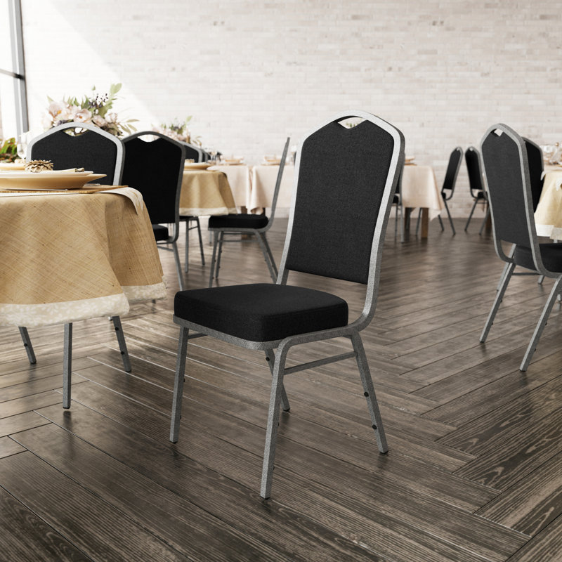 Chaise de banquet empilable Oliverson, Structure veinée argent, Tissu noir, 1