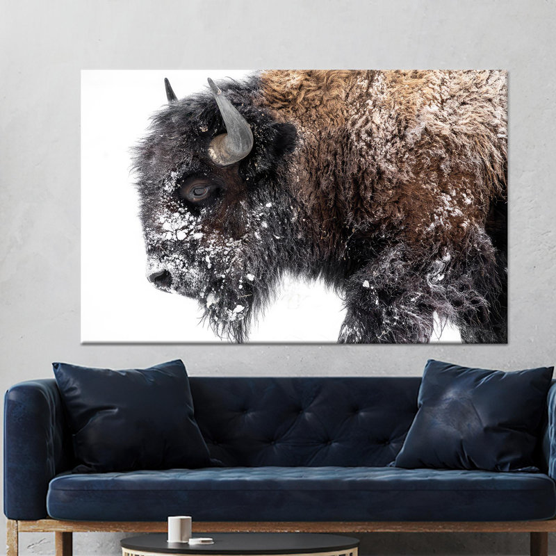 Élégante reproduction sur toile de bison: American Wildlife Wall Art Decor, 1P BlackFramedCanves