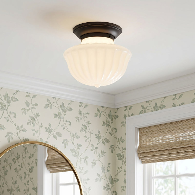 Maisie Glass Semi Flush Mount, 7.5" H x 9" W, Old Bronze
