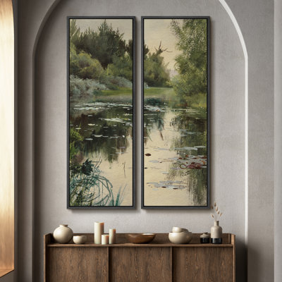 Vintage Floral and Landscape Wall Art - 20x60 inches Framed Canvas Set of 2