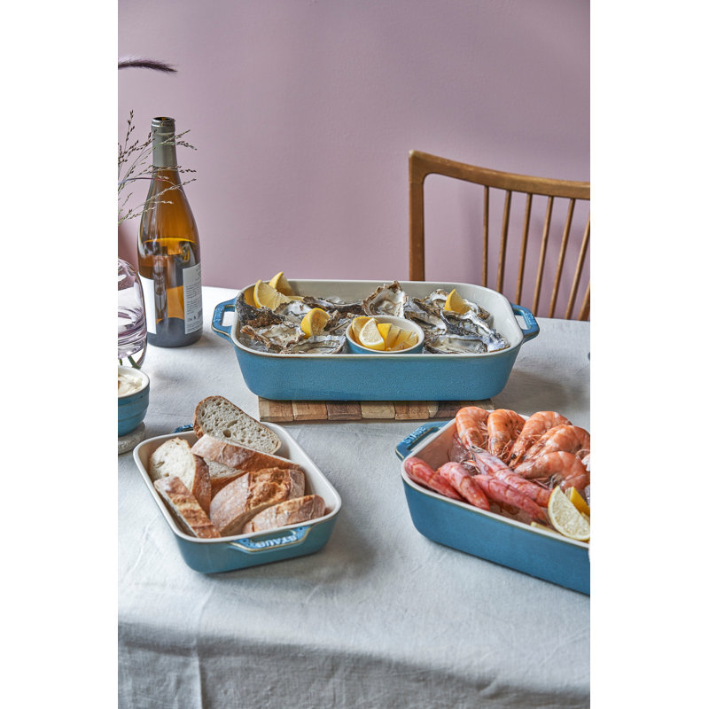 Staub Ceramics Ceramique Rectangular Baking Dish Set 3 Piece, Rustic Turquoise