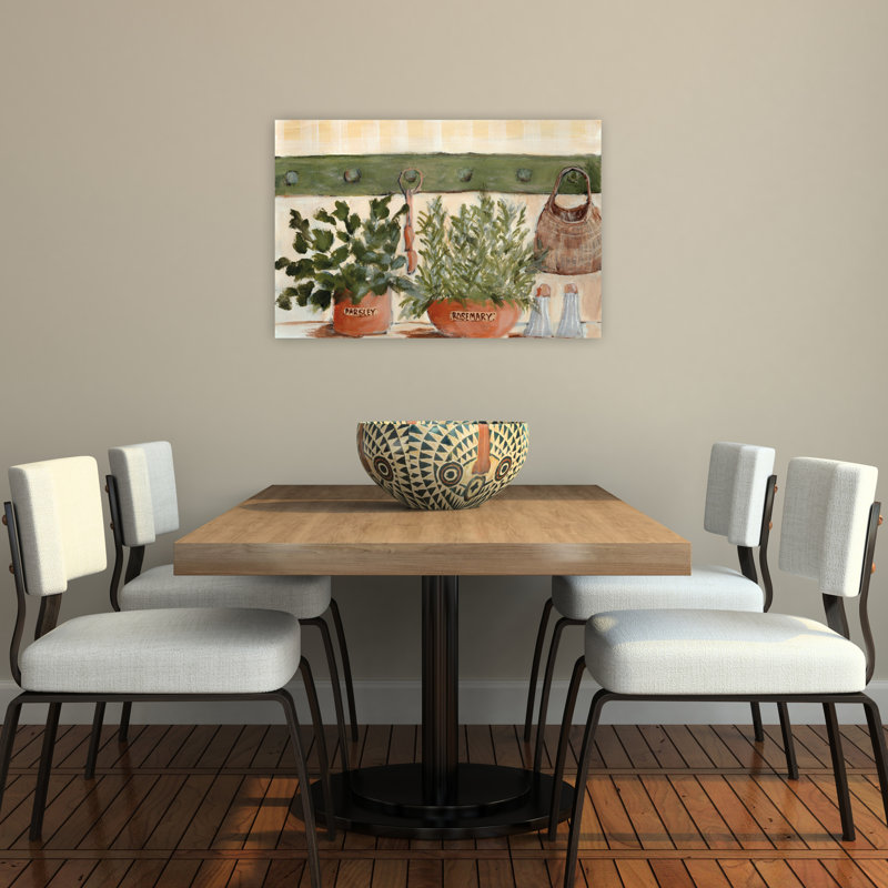 «Kitchen Herbs», art mural moderne rustique abstrait, 24" H x 36" W
