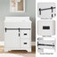 Meuble-lavabo simple 30 po avec lavabo, meuble-lavabo de ferme avec comptoir en céramique et porte de grange coulissante, 2 tiroirs, blanc