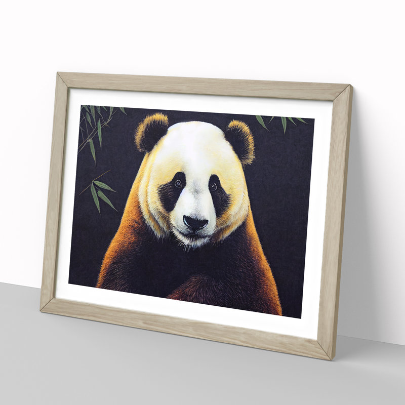 Captivating Panda - Single Picture Frame Print, Oak, 34cm H x 46cm W x 2cm D