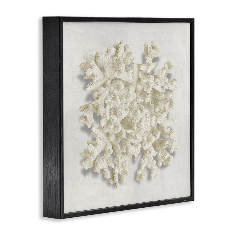 Estampe numérique aquatique, corail neutre, design par Caroline Kelly, H 17 po x l 17 po, Giclée encadrée noir minuit